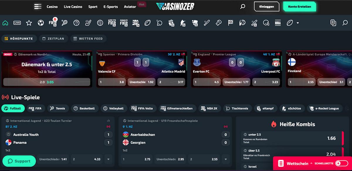 Bildschirmfoto von Sportwetten in Casinozer Giropay Casino